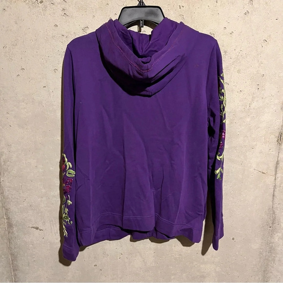 Sara Studio Embroidered Floral Purple Full Zip Sweatshirt Size Large - Picture 8 of 11